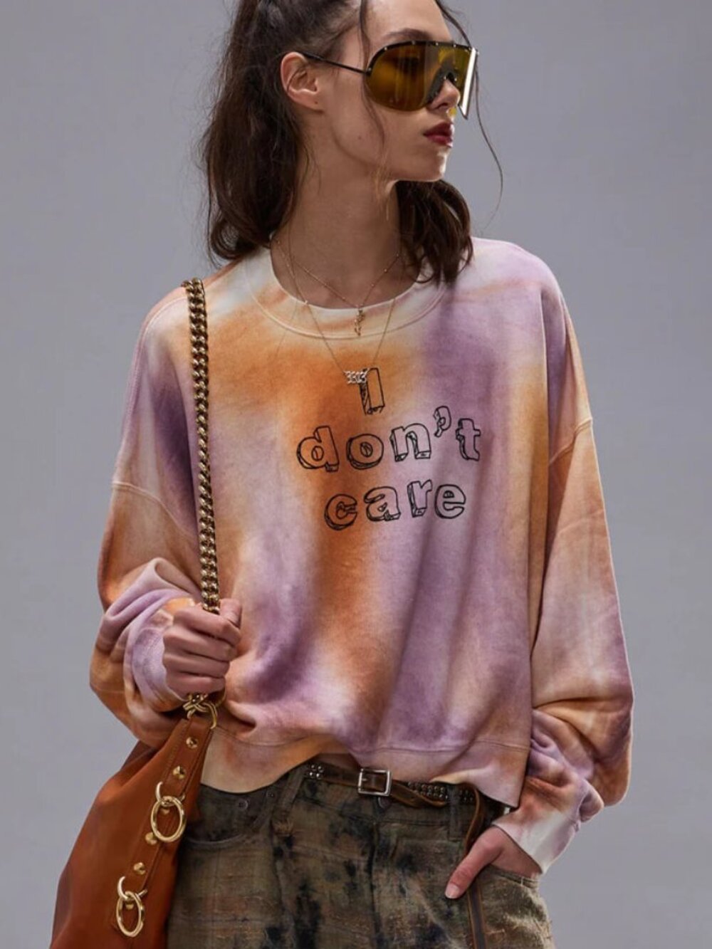 R13 NWOT I don't care cropped crewneck orange with purple S